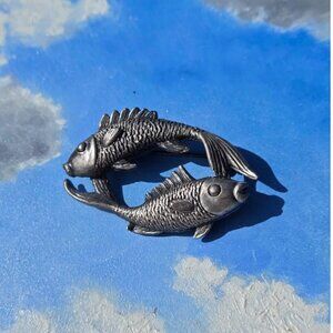 Da Vinci Sterling Silver Pisces Fish Brooch Pin Vtg Zodiac Star Sign Jewelry